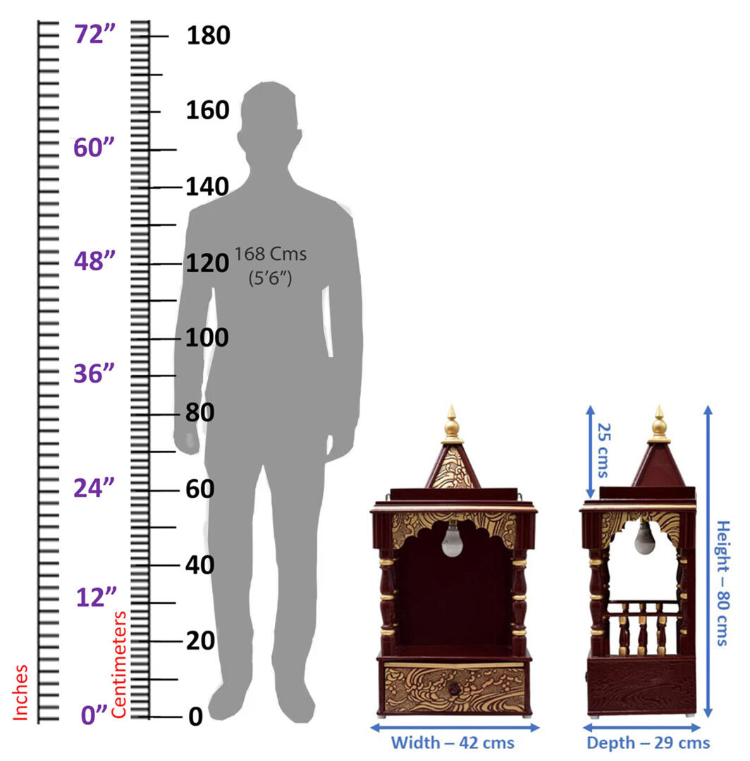 Brown-Golden Pooja Temple/Mandir with Tray and One Drawer - Side Open - Image 6